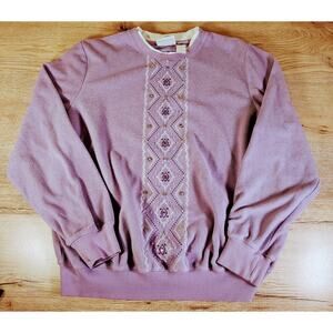 Vintage Alfred Dunner Lavender Sweatshirt Embroidered Grandmacore Gem Accents L